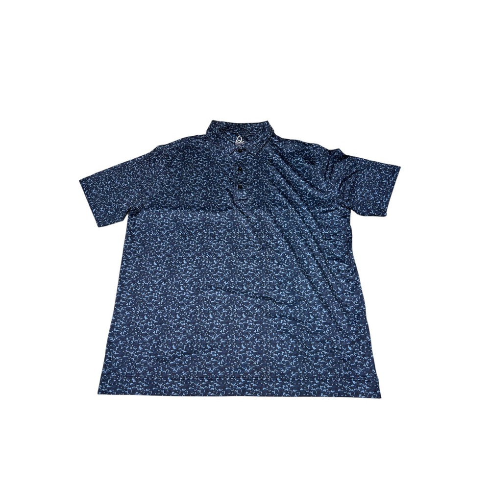 Deolax Mens XL Blue Abstract Print Performance Polo Shirt Short Sleeve Stretch